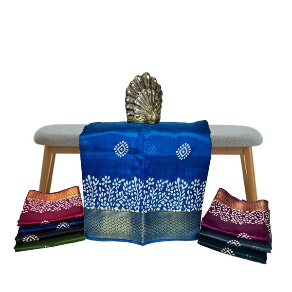 Blue Color Soft Slub Cotton Silk Saree With Batik Print, Summer Special Saree, Comfortable Saree, Lightweight Saree