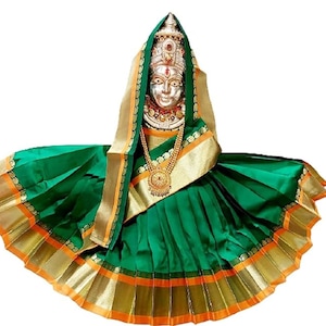 Green Varalakshmi Kalasam/Kalash Saree, Navaratri Goddess Silk Saree , Mata Rani, Devi, Durga, Maa Laxmi Poshak, Margashirsha Devi Saree