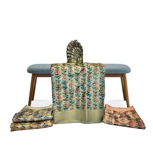 Pistachio Green Color Floral Printed Tussar Silk Saree And Zari Woven Design