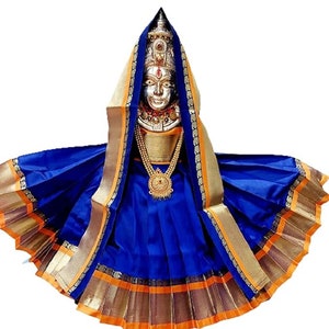 Blue Varalakshmi Kalasam/Kalash Saree, Navaratri Goddess Silk Saree , Mata Rani, Devi, Durga, Maa Laxmi Poshak, Margashirsha Devi Saree