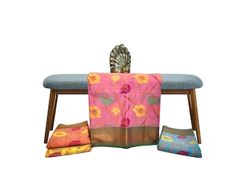 Rose Pink Color Floral Linen Cotton saree