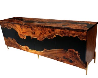 elm wood sideboard, console table, epoxy wooden credenza