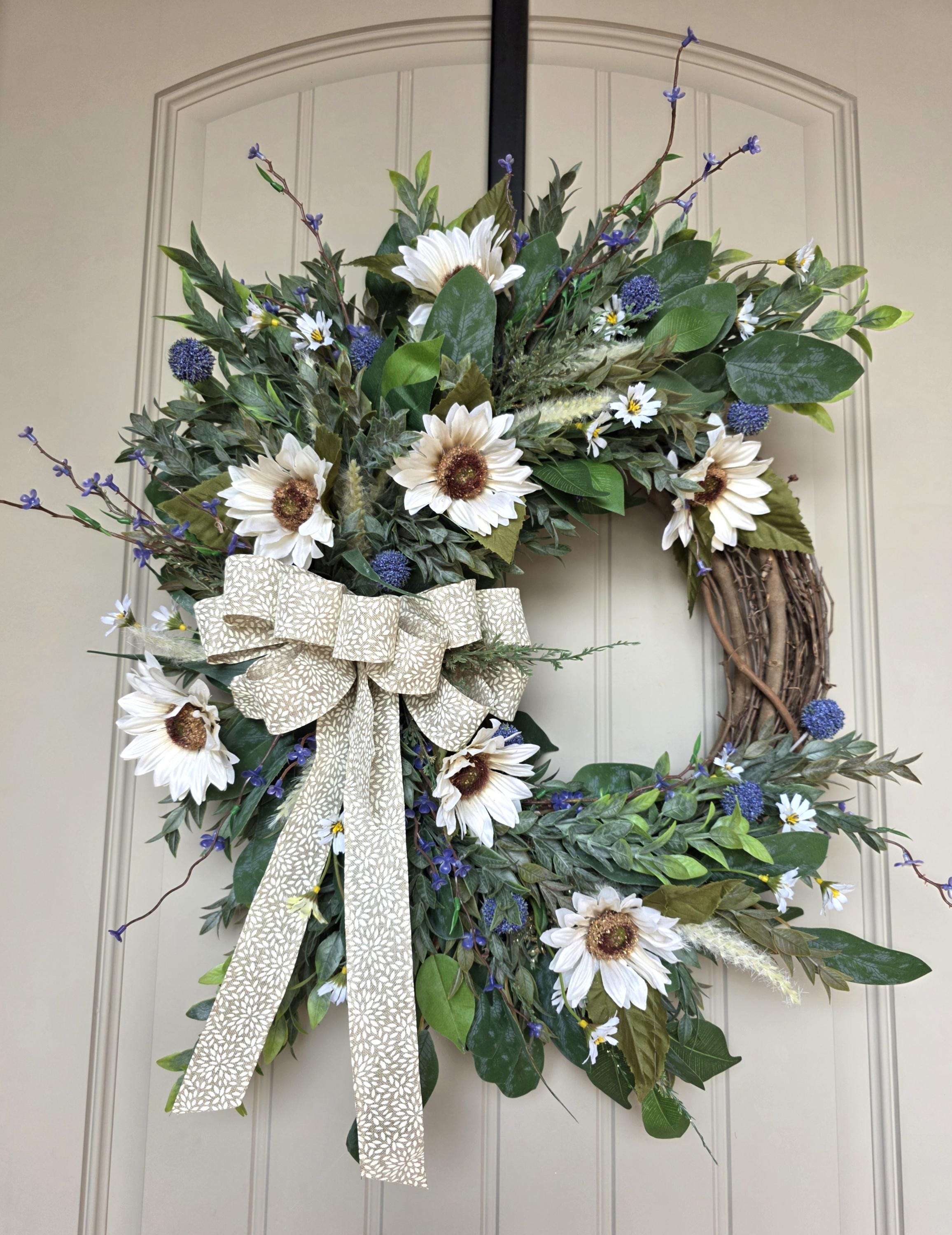 Sunflower Daisy Wreath, Farmhouse Floral Door Decor, Spring Summer ...
