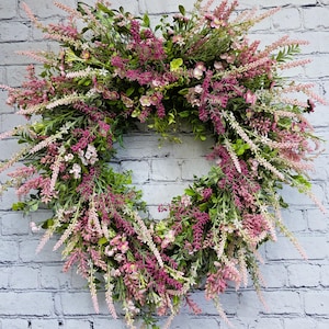 Handmade Pink Wildflower Wreath: Cottagecore Door Decor