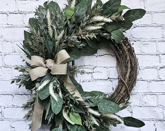 Rustic Wreath for Front Door, Everyday Wreath, Grapevine Wreath, Country Wreath, Summer Wreath for Front Door