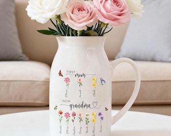 Unique Gifts for Grandma, First Mom Now Grandma Flower Vase, Birthday Gift, Mothers Day Gifts, Unique Gift For Mother/Nana/Nanny/Grandma
