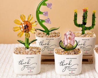 Thank You for Helping Me Grow, Teacher Appreciation Gift, Custom Stained Glass Flower Pot,  Coworker Gift Thank You, Thank You Teacher Gifts