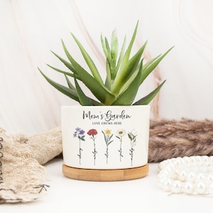 Custom Moms Garden Pot,Moms Garden Plant Pot with Birthflower,Mothers Gift, Flower Pot for Mother,Birthday Gifts,Mothers Day Gifts for Mom