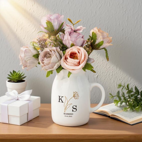 Custom Engaged Gifts , Engaged Flower Vase, Engagement Gifts, Couples Gifts, Wedding Gifts, Personalized Gifts for Newlywed