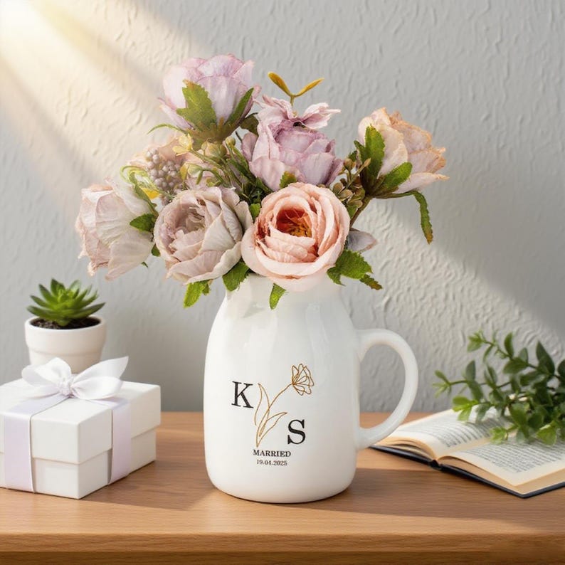 Custom Engaged Gifts , Engaged Flower Vase, Engagement Gifts, Couples Gifts, Wedding Gifts, Personalized Gifts for Newlywed image 2