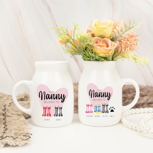 Custom Mothers Flower Vase with Kids Name,The Nanny Belongs To,Birthday Gifts,Grandkids Name Vase, Unique Gifts for Grandma/Mom/Nanny