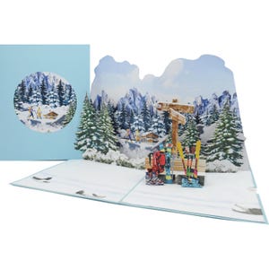 Favour Pop Up® - NEU - 3D Pop Up Karte für Winterurlaub, Skifahren, Schneeschuhwandern, Snowboard, perfekt für Geldgeschenk oder Gutschein.