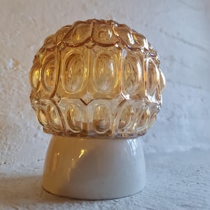 Scandinavian amber bubble glass ceiling lamp, Mid Century SPACE AGE Flush Mount ceiling, Pressed Glass Ceiling Light v ceramic Fixture