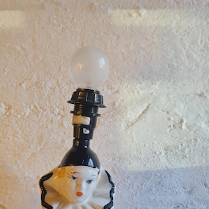 Unique Vintage Harlequin Table Lamp, Hand-Painted Pierrot Decor, Mid-Century Collectible Lighting