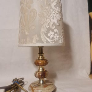 Vintage green onyx Table Lamp with classic shape. Vintage marble table lamp. Neoclassical Style lamp with matching shade.