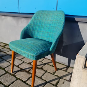 Mid-Century Danish Modern Chair with Teak Legs, Vintage Scandinavian Armless Chair in Original Upholstery. Nordic retro design. pop art.