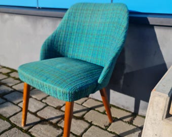 Mid-Century Danish Modern Chair with Teak Legs, Vintage Scandinavian Armless Chair in Original Upholstery. Nordic retro design. pop art.