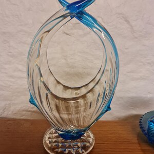 Vintage Murano-Style Blue Glass, retro handmade glass Centerpiece basket Vase or bowl.