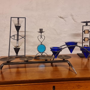 Set of 5 various vintage Scandinavian modernist & Brutalist wrought Metal and Glass Candle Holders. Gunnar Ander, Ystad, Bo Svensk, hemslöyd