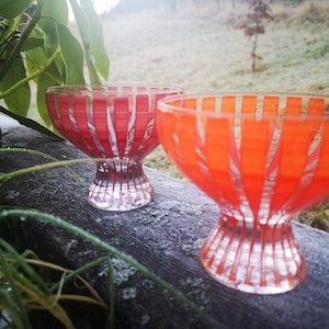 Vintage STRIKT set of two bowls. Design by BENGT ORUP for Johansfors Glassvorks 1950s Scandinavian Modern Design Nordic minimalist glass art