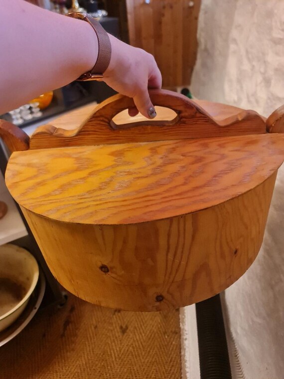 ヴィンテージ ノルウェー製曲げ木ケーキ型ボックス、1969 年製、素朴な