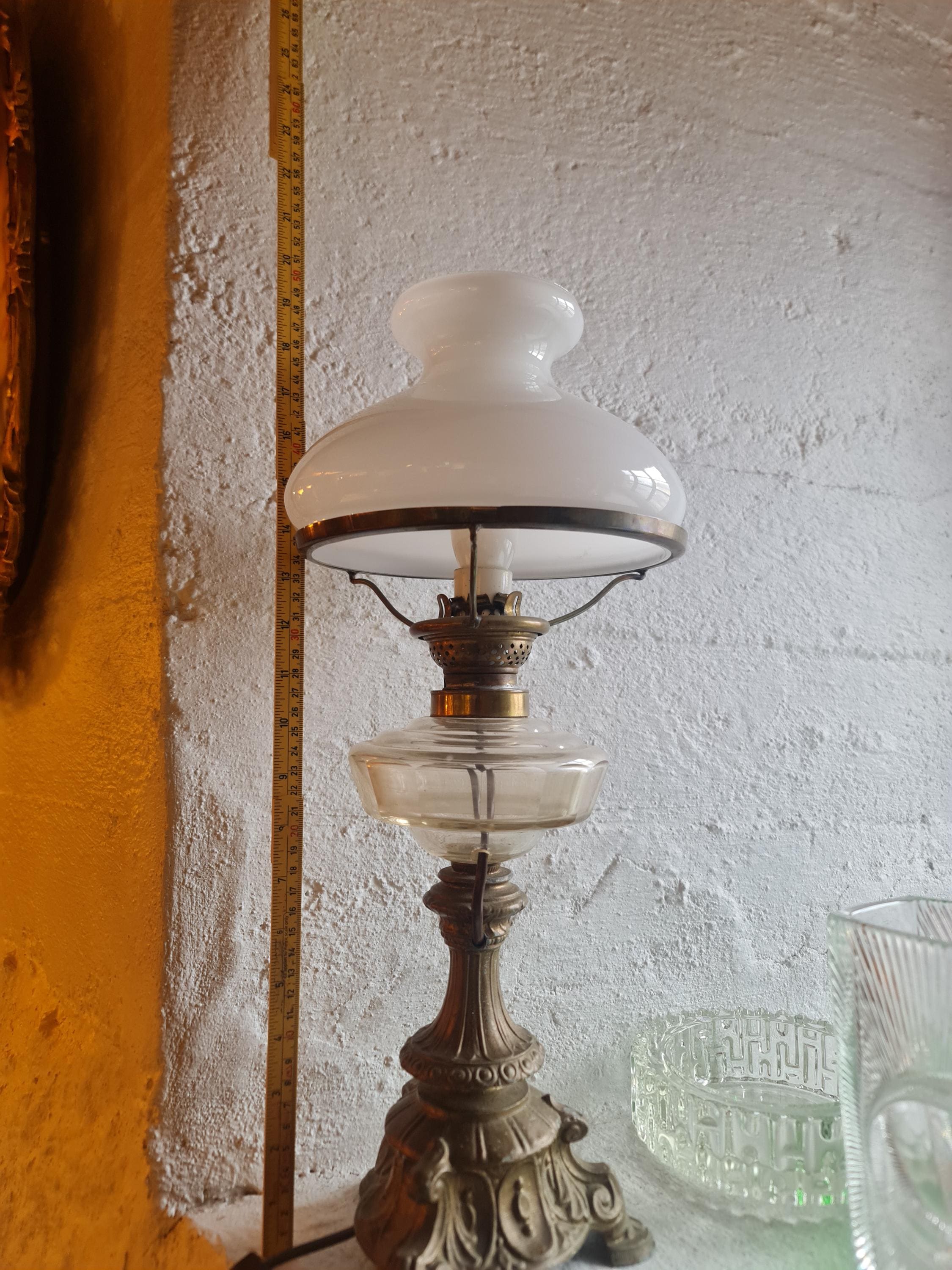 Large Antique Electrified Oil Lamp, Cosmos Burner. 1900s Table