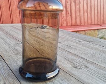 Antyczny włoski ręcznie dmuchany słoik apteczny ze szkła bursztynowego w stylu Potiche, słoik na ciasteczka ze szkła ciemnego, garnek Empoli, pojemnik z przyciemnianego szkła retro