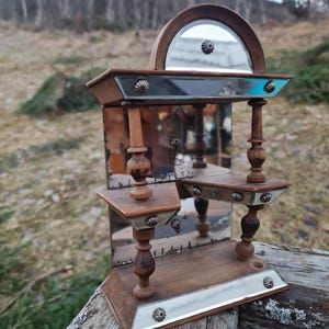 Antikes viktorianisches Mahagoni-Spiegelregal, Kapellennische für Statue, Miniatur-Wandbehang, gedrechselte Säulen, Ikone des 19