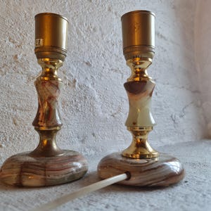 Vintage Marble and brass Table Lamp. Onyx Neoclassical Style lighting. Maximalistic retro heavy stone lamp. Organic modern lightning