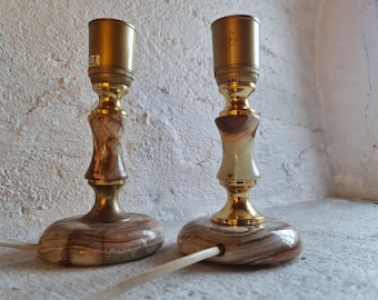 Vintage Marble and brass Table Lamp. Onyx Neoclassical Style lighting. Maximalistic retro heavy stone lamp. Organic modern lightning