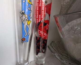 リッツェンホフ ビールグラスセット ヴィンテージ デザイナー ピルスナーグラス 23.5 x 25 cm ドイツ製 コレクターズアイテム バーウェア グラフィック ビールグラス。90年代レトロデザイン。