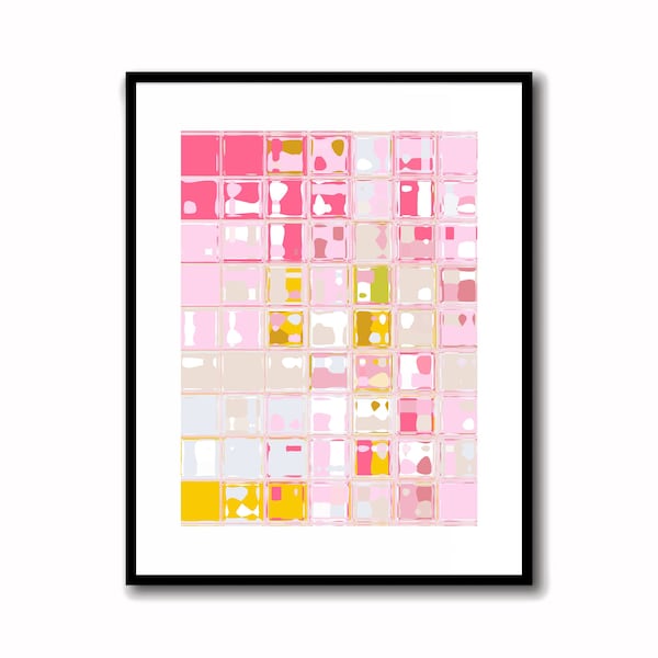 Pink Art Print Abstract Artwork Instant Digital Download PRINTABLE Shelf Decor Colors in Rose Pink Orchid Linen Yellow Wall Art Childs Room