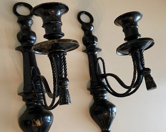 Vintage Metal Wall Sconces, Rope & Tassels Accents