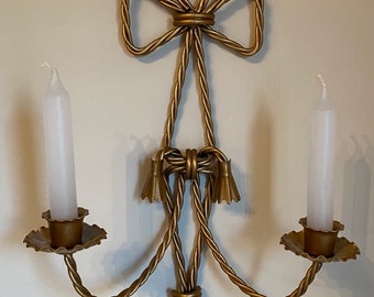 Vintage HOMCO Rope and Tassel Candle Wall Sconce Gold Wall Sconce Hollywood Regency Style