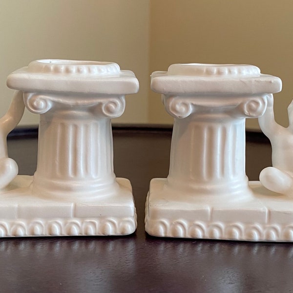 Vintage Napco Ceramic Cherub Candle Holders Unique 1962 White Classical Style Candle Holders