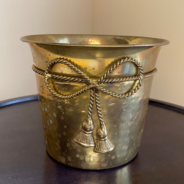 Vintage Brass Planter Decorative Brass Container with Rope/Tassel In a Bow Shape Unique Brass Pot