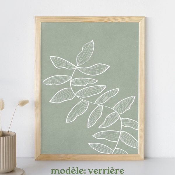 Poster / Affiche imprimée - vert fleurs abstrait esthétique mural art simple lignes