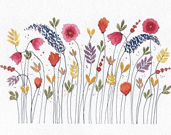 Waterverf Bloemenkaart | Watercolor Flower Card | Printable Greeting Card | Digitale Download | Floral Botanical Artwork