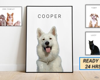 Custom Pet Portrait: Modern Dog or Cat Art, Pet Memorial Gift