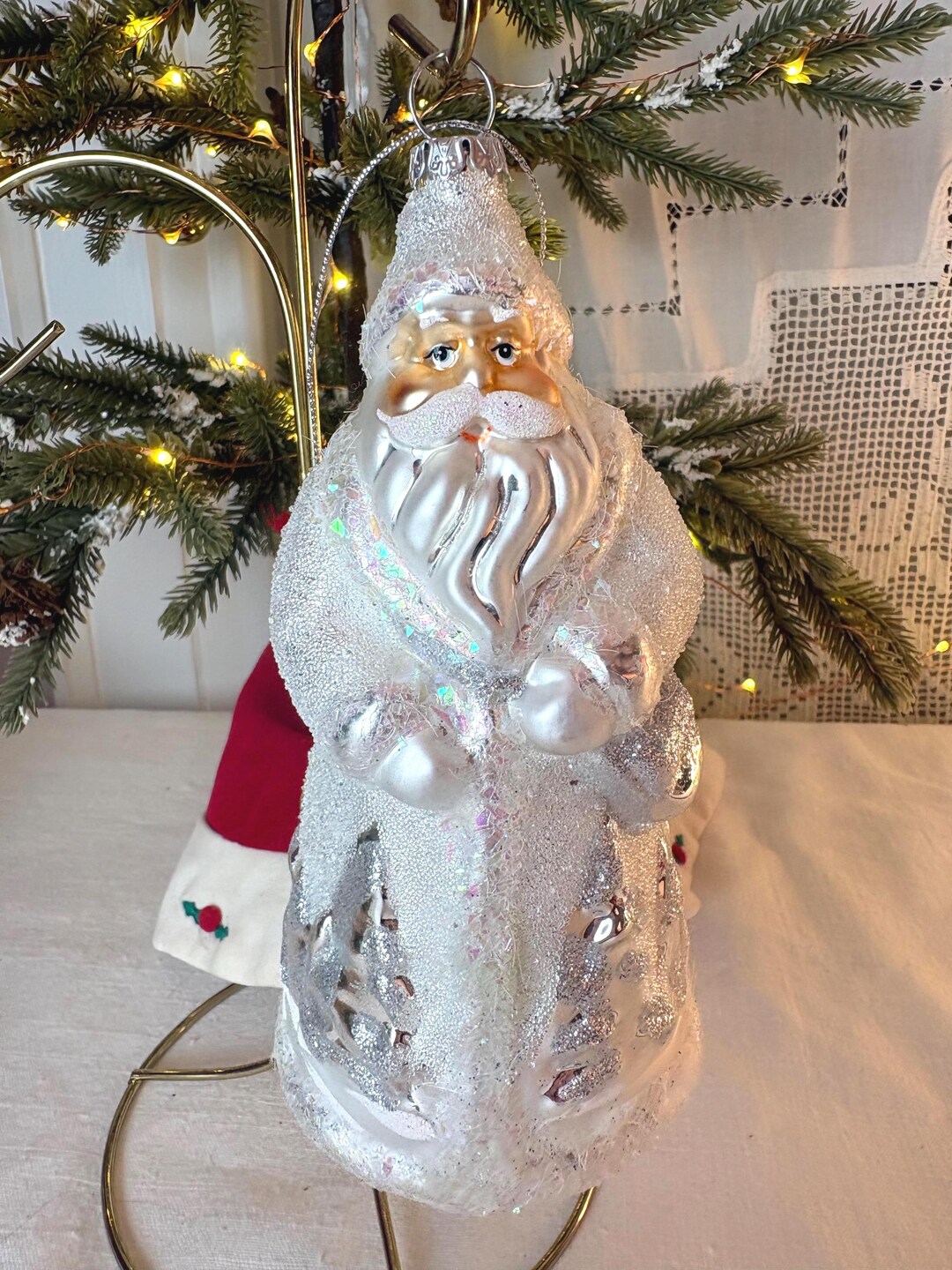 Vintage Blown Glass Silver Santa Claus Christmas Tree Ornament - Etsy