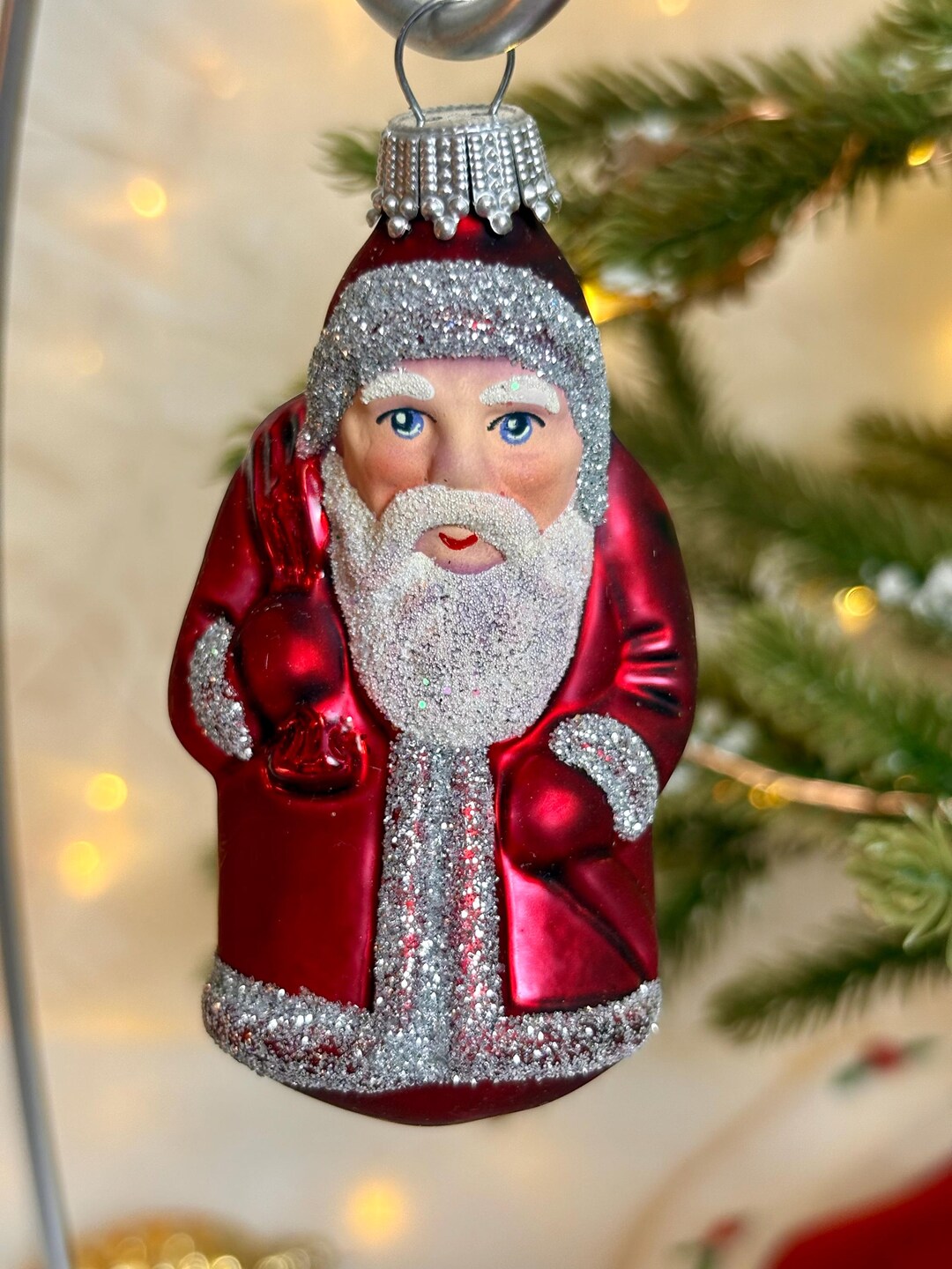 Blown Glass Red and Silver Old Fashioned Santa Claus Christmas Tree ...