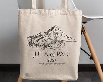 Mountain Wedding Personalized Welcome Tote, Camp Wedding Favor Gift, National Park Wedding Tote, Hiking Bach Party Totebag, Colorado Wedding