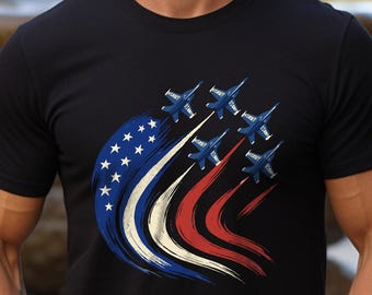 Patriotic Airshow T-Shirt, Blue Angels Flyover Shirt,Red White Blue Air Force Shirt,Independence Day Gift, Veterans Day Tee,Thunderbirds Tee