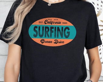 California Surfing Retro T-Shirt, Surfing California Shirt, Venice Beach Summer Tee,West Coast Beach Gift,Ocean Life Tee, Coastal Life Shirt