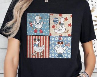 Retro Silly Goose Shirt for 4th of July Independence Day,Fourth of July Goose Shirt, USA Tee,Patriotic Goose Tee,America Coquette Women Gift