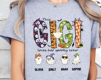 Gigi Loves Her Spooky Crew Shirt, Personalized Halloween Gigi Shirt with Grandkids Names,Spooky Gigi Shirt,Trick or Treat Gift,Gigi Fall Tee