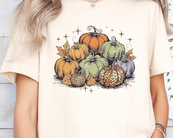 Leopard Pumpkin Shirt,Fall Pumpkin T-Shirt, Pumpkin Season Women Gift, Autumn Fall Pumpkins Shirt, Thanksgiving Shirt,Halloween Fall Apparel