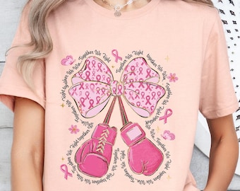 Coquette Boxing Gloves Breast Cancer Awareness Women Tshirt, Pink Ribbon Bow Boxing Gloves Cancer Fighter Gift,Cancer Survivor Support Shirt
