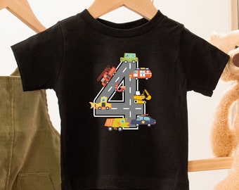 Transportation Birthday Boy Shirts,4th Bday Tshirt, Car Lover Boy Tshirt, Birthday Toddler Boy Tee, Vehicles, Plane Train Automobiles Shirt