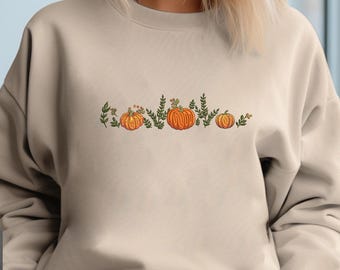 Embroidered Fall Pumpkins Sweatshirt,Pumpkin Botanical Embroider Sweater,Pumpkin Season Gift for Her,Autumn Harvest Shirt,Pumpkin Forest Tee